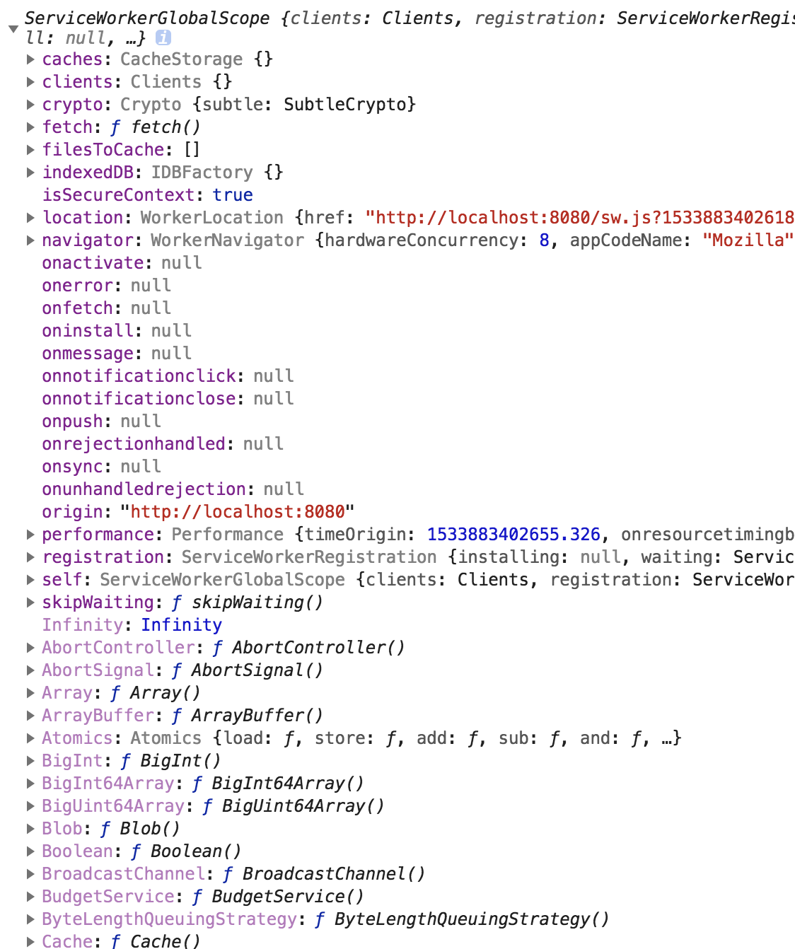 Server-Worker中的self对象内容